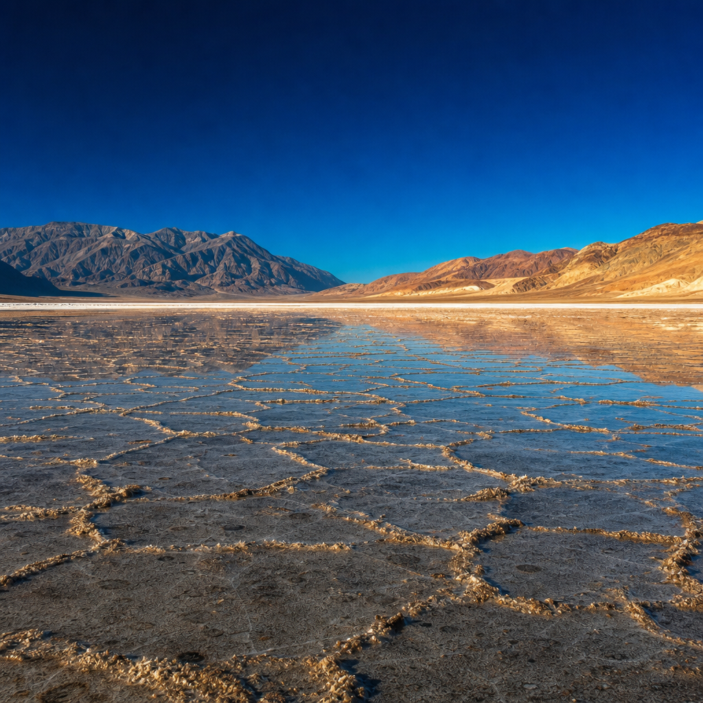 Death Valley salt flats with extreme desert heat shimmer